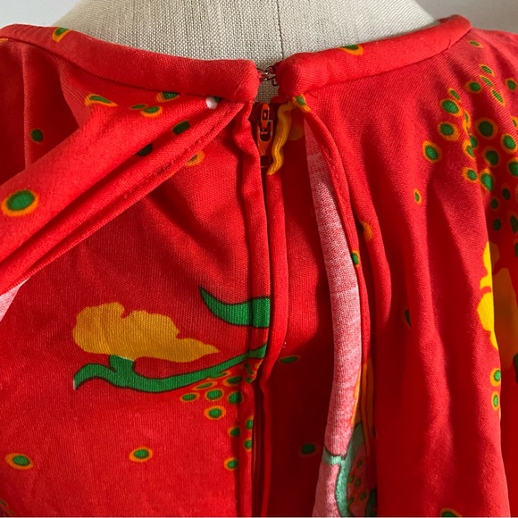 Vintage Leslie J bright red floral flower ruffle top maxi dress S Hawaiian - Picture 11 of 14